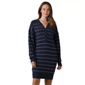 Prana Milani Henley Sweater dress XS navy blue stripe